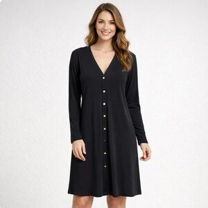 Susan Graver Liquid Knit Button Front Dress Size Medium Black/gold Office Career